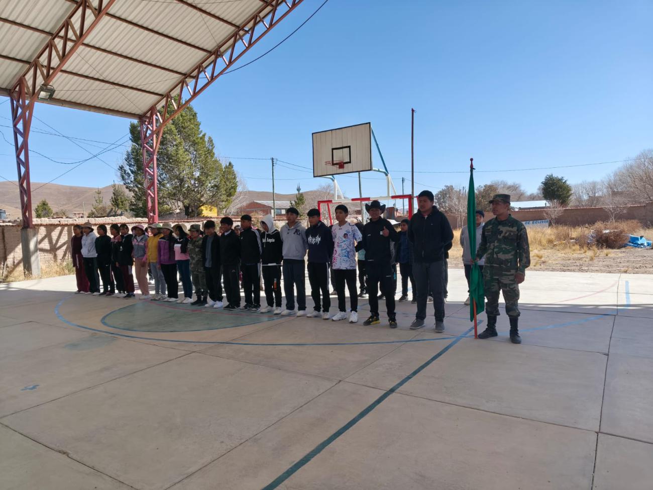 The green group forming before going to the games.