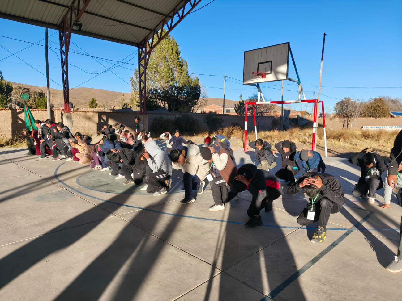 Participants doing exercises after military jogging.