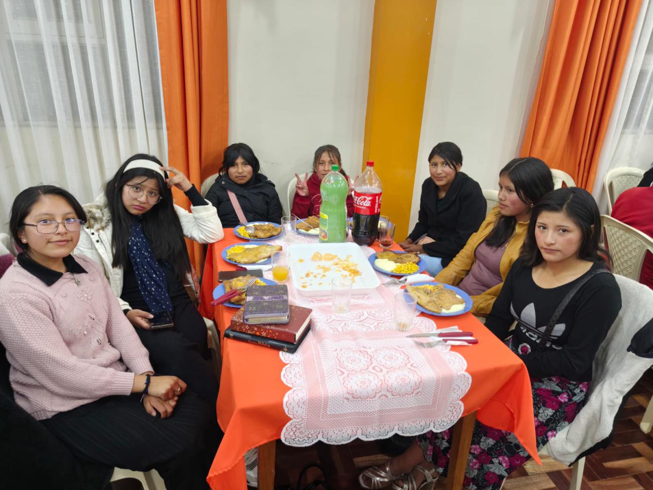 The young ladies of the Foundation about to taste the dinner prepared by the tutors.